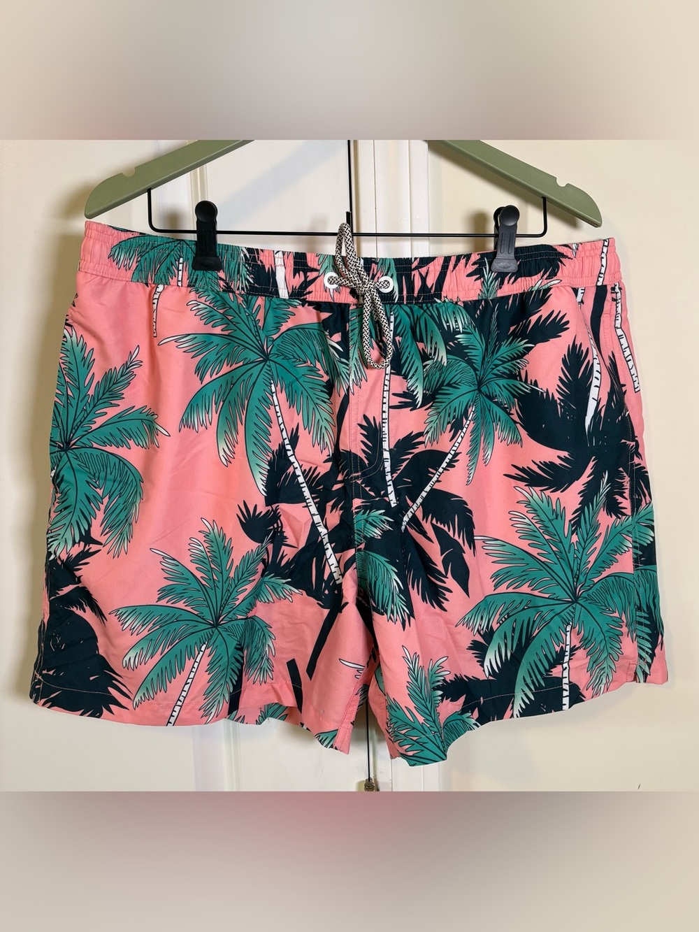 Maamgic Men's Tropical Palm Print Swim Trunks - Pink/Green XXL